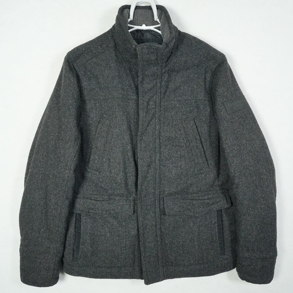 Abercrombie & Fitch Mens Premium Wool Herringbone Jacket Grey XL Full Zip Parka